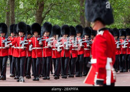 Coldstream Guards marching along The Mall, London, United Kingdom Stock Photo