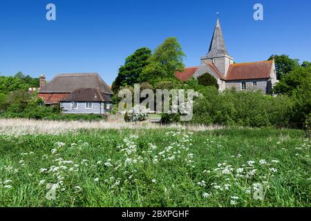 St Andrew's church and Alfriston Clergy House, Alfriston, East Sussex, England, UK Stock Photo