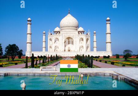 The Taj Mahal. A mausoleum at Agra, India was completed in 1649 by the Mogul emperor Shah Jahan in memory of his favourite wife. Captured moments befo Stock Photo