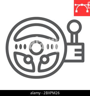 Game steering wheel line icon, video games and simulator, racing controller sign vector graphics, editable stroke linear icon, eps 10. Stock Vector