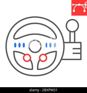 Game steering wheel color line icon, video games and simulator, racing controller sign vector graphics, editable stroke linear icon, eps 10. Stock Vector