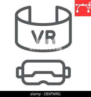 Virtual reality headset line icon, video games and vr glasses, vr gaming sign vector graphics, editable stroke linear icon, eps 10. Stock Vector