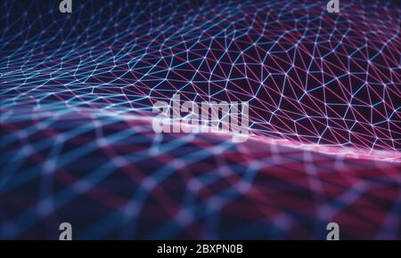 3D illustration, embossed mesh representing internet connections, cloud computing and neural network. Stock Photo