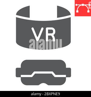 Virtual reality headset glyph icon, video games and vr glasses, vr gaming sign vector graphics, editable stroke solid icon, eps 10. Stock Vector