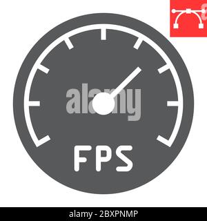 Frames Per Second glyph icon, video games and fps, fps speedometer sign vector graphics, editable stroke solid icon, eps 10. Stock Vector