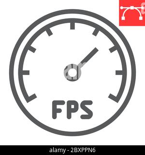 Frames Per Second line icon, video games and fps, fps speedometer sign vector graphics, editable stroke linear icon, eps 10. Stock Vector