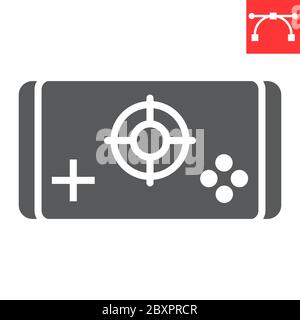Mobile game glyph icon, video games and smartphone, mobile gaming sign vector graphics, editable stroke solid icon, eps 10. Stock Vector