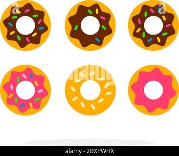 Donuts with chocolate and cream vector flat material design isolated object on white background. Stock Vector
