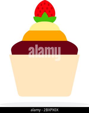Chocolate cupcakes with strawberries vector flat material design isolated object on white background. Stock Vector
