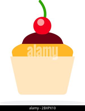 Cupcakes with cream and cherry vector flat material design isolated object on white background. Stock Vector