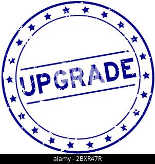 Grunge blue upgrade word round rubber seal stamp on white background Stock Vector