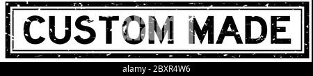 Grunge black customize word square rubber seal stamp on white ...