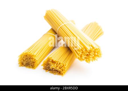 Raw spaghetti pasta isolated on white background. Stock Photo