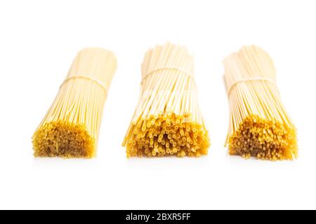 Raw spaghetti pasta isolated on white background. Stock Photo