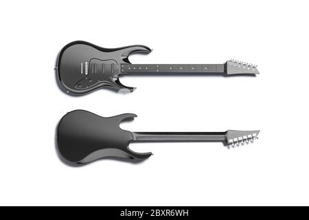 Blank black electric guitar mock up, front and back Stock Photo