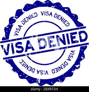 Grunge blue visa approved word round rubber seal stamp on white ...