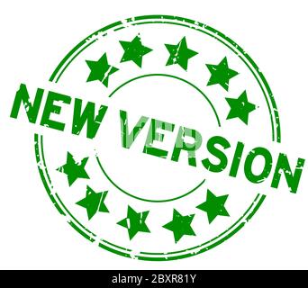 Grunge green new version word with star icon round rubber seal stamp on white background Stock Vector