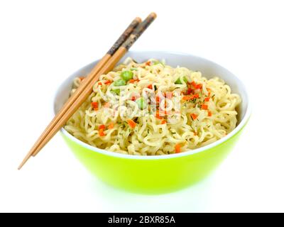 Cooked instant noodles isolated against a white background Stock Photo