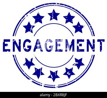 Grunge blue engagement word with star icon round rubber seal stamp on white background Stock Vector