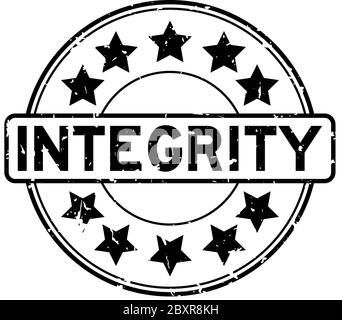 Grunge black integrity word with star icon rubber seal stamp on white background Stock Vector