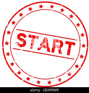 Grunge red start word with star icon round rubber seal stamp on white background Stock Vector