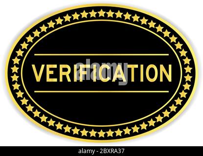 Gold oval label sticker with word verification on white background Stock Vector