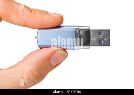 Flash drive in hand Stock Photo