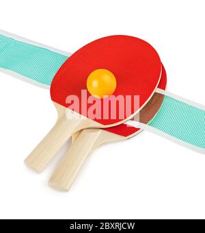 Tennis rackets and net Stock Photo