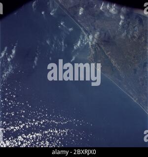 AS09-23-3546 - Apollo 9 - Apollo 9 Mission image - Earth Observation - Florida; Scope and content:  The original database describes this as: Description: Dark and Oblique Earth Observation taken by the Apollo 9 crew. View is of Florida,and Cape Kennedy.  Film magazine was D,film type was SO-368 Ektachrome with 0.460 - 0.710 micrometers film / filter transmittance response and haze filter,80mm lens. Overlap was 60%%, Altitude miles were 138 and cloud cover was 5%%. Subject Terms: Apollo 9 Flight, Earth Observations (From Space) Categories: Earth Observations Original: Film - 70MM CT Interior Ex Stock Photo