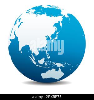 China, Japan, Malaysia, Thailand, Indonesia. Vector Map Icon of the World Globe, Earth. All elements are on individual layers in the vector file. Stock Vector
