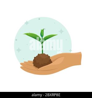A young sprout in a clump of soil. Vector illustration. Seedling planting season. Subsistence farming. Stock Vector