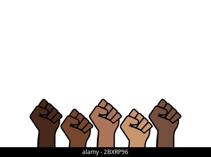 Black Lives Matter proud fists, black history pride, copy space white background, prejudice discrimination activism banner illustration, african ameri Stock Photo