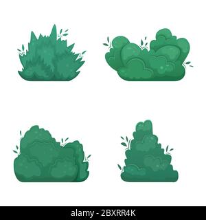 Set of four flat vector shrubs in cartoon style. A set for creating your own design. Stock Vector