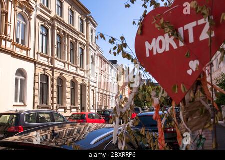 Wilhelminian style houses on Arndtstrasse in the district Suedstadt, heart on 1 May celebration, Bonn, North Rhine-Westphalia, Germany.  Gruenderzeith Stock Photo