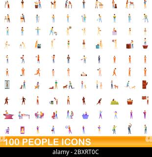 100 people icons set. Cartoon illustration of 100 people icons vector set isolated on white background Stock Vector