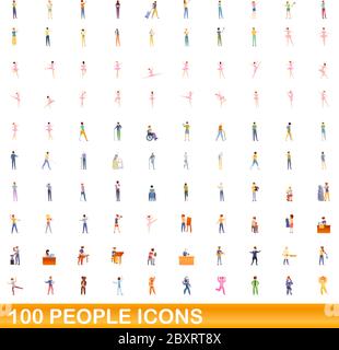 100 people icons set. Cartoon illustration of 100 people icons vector set isolated on white background Stock Vector