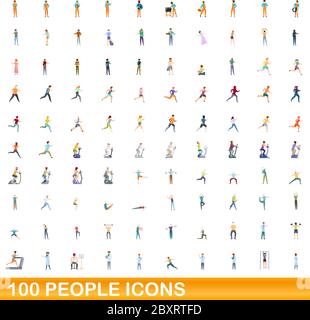 100 people icons set. Cartoon illustration of 100 people icons vector set isolated on white background Stock Vector