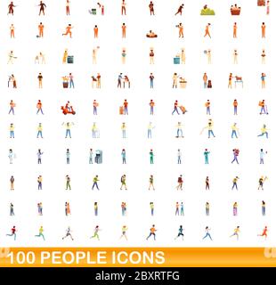 100 people icons set. Cartoon illustration of 100 people icons vector set isolated on white background Stock Vector