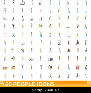 100 people icons set. Cartoon illustration of 100 people icons vector set isolated on white background Stock Vector