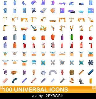100 universal icons set. Cartoon illustration of 100 universal icons vector set isolated on white background Stock Vector