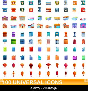 100 universal icons set. Cartoon illustration of 100 universal icons vector set isolated on white background Stock Vector