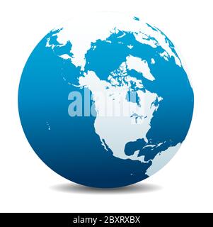 Canada, North America, Siberia and Japan. Vector Map Icon of the World Globe, Earth. All elements are on individual layers in the vector file. Stock Vector