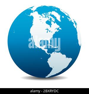 North and South America. Vector Map Icon of the World Globe, Earth. All elements are on individual layers in the vector file. Stock Vector