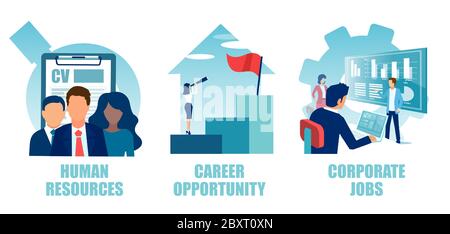 Corporate job recruitment agency concept. Vector of a company looking for employee candidates, executive jobs position Stock Vector