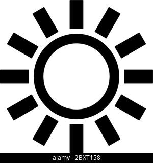 Brightness, Intensity Setting, Bright Sun. Flat Vector Icon illustration. Simple black symbol on white background. Brightness, Intensity Setting, Sun Stock Vector