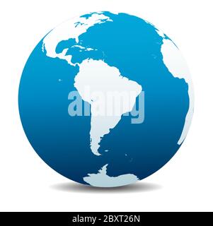 South America, Latin America, Vector Map Icon of the World Globe, Earth. All elements are on individual layers in the vector file for easy use. Stock Vector