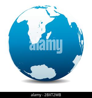 South Africa, Madagascar, and the South Pole. Vector Map Icon of the World Globe, Earth. All elements are on individual layers in the vector file. Stock Vector