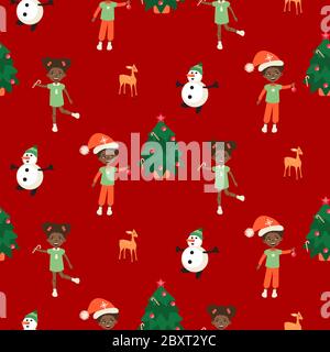 Winter Christmas eve and kids seamless pattern. Stock Vector