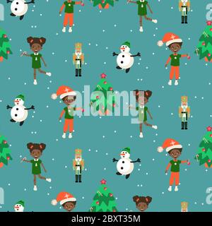 Winter Christmas eve and kids seamless pattern. Stock Vector