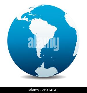 South America and South Pole Global World Vector Map Icon of the World Globe, Earth. All elements are on individual layers in the vector file. Stock Vector